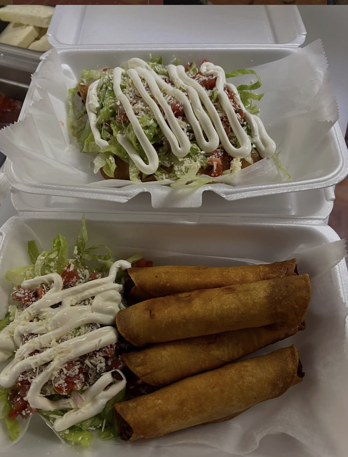 Crispy golden flautas with lettuce, pico de gallo, crema and cotija